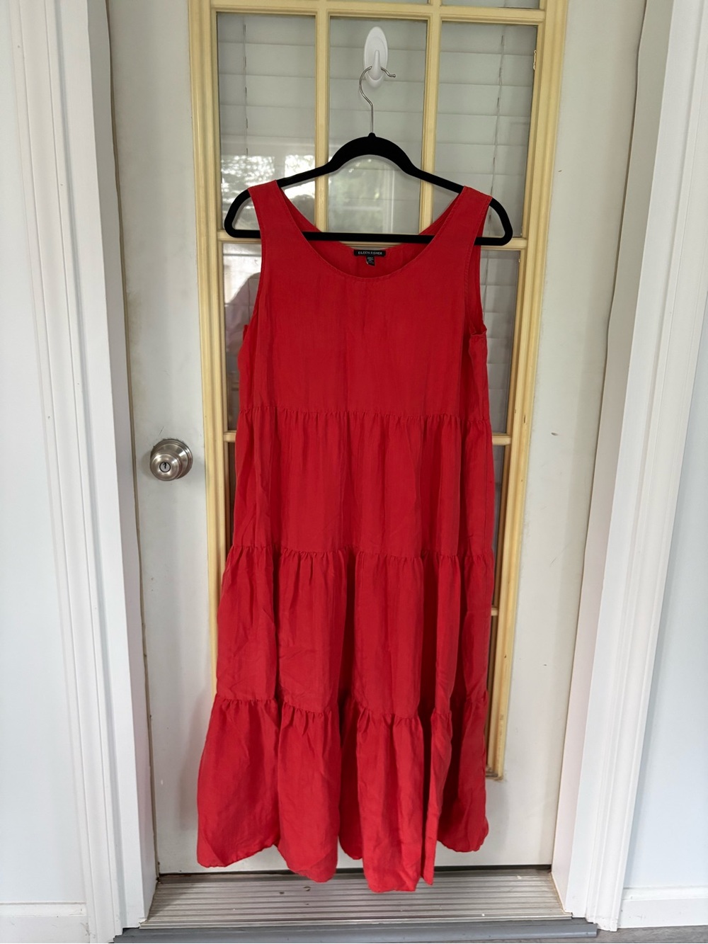 Eileen Fisher Bright Red Tiered Maxi Dress